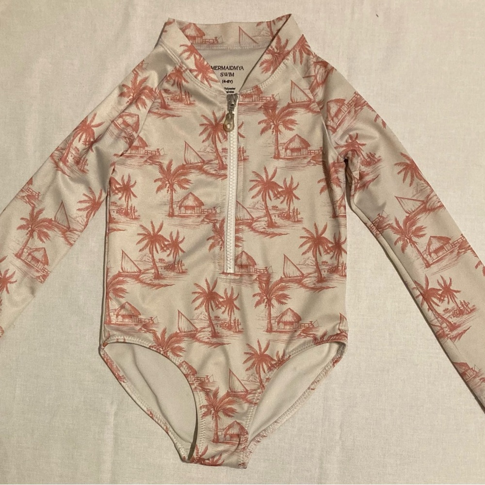 Mermaidmya Girl 4/6 One Piece Rash Guard Long sleeve,Front Zipper Swimsuit Bali